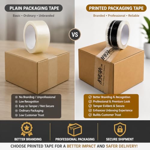 Image of Printed Packing Tape 48 mm Width x 65 Meter Length Pack of 6 | Strong Adhesive BOPP Tape for E-Commerce Shipping and Box Sealing