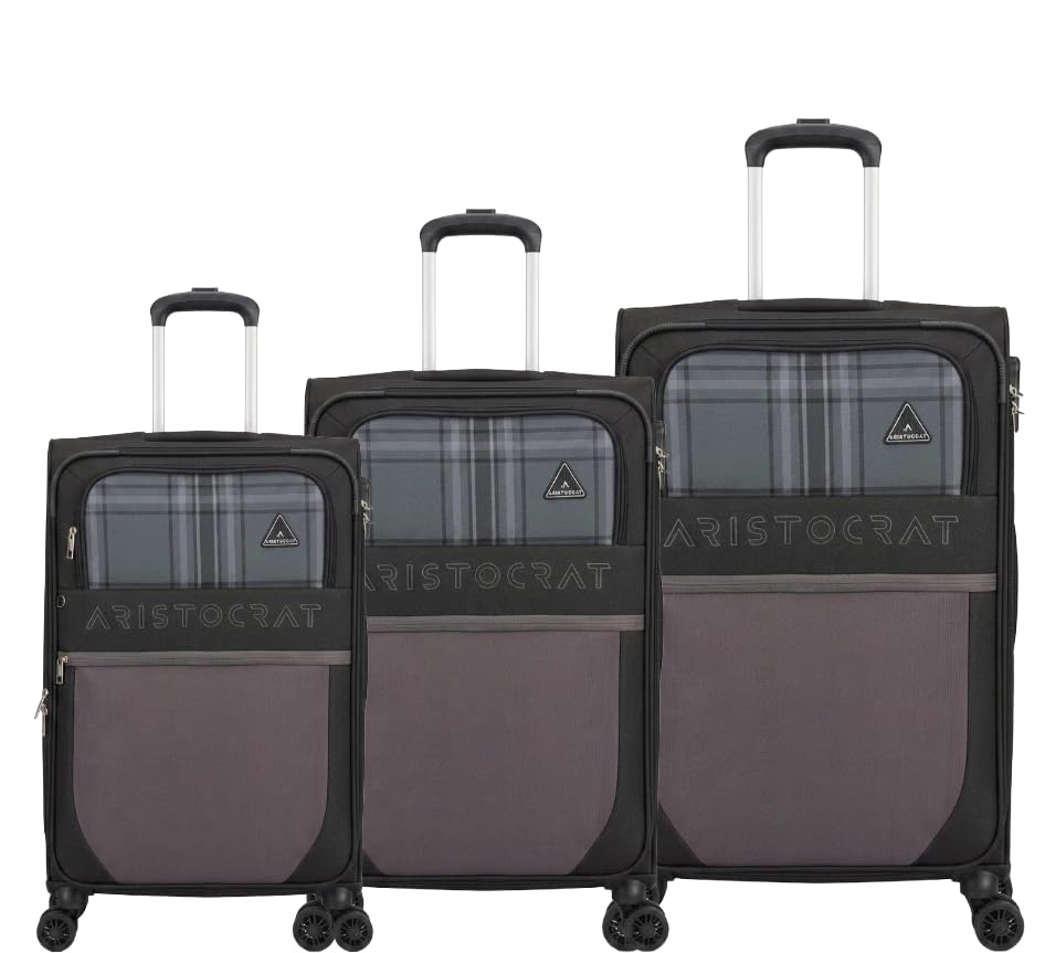 Image of VIP Aristocrat Softsided Polyster 8 Wheels Spinner Luggage with Premium Fabric,Jumbo Sizw,Spacious Interior,Expander and 3 Years International Warranty (Grey, Set of 3)