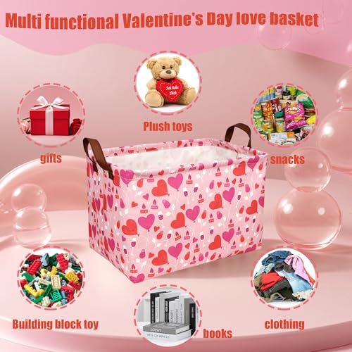 Image of Valentine's Day Basket Gift for Empty Cute Heart Large Storage Bin for Kid and Baby Room Decor (Balloon Love)
