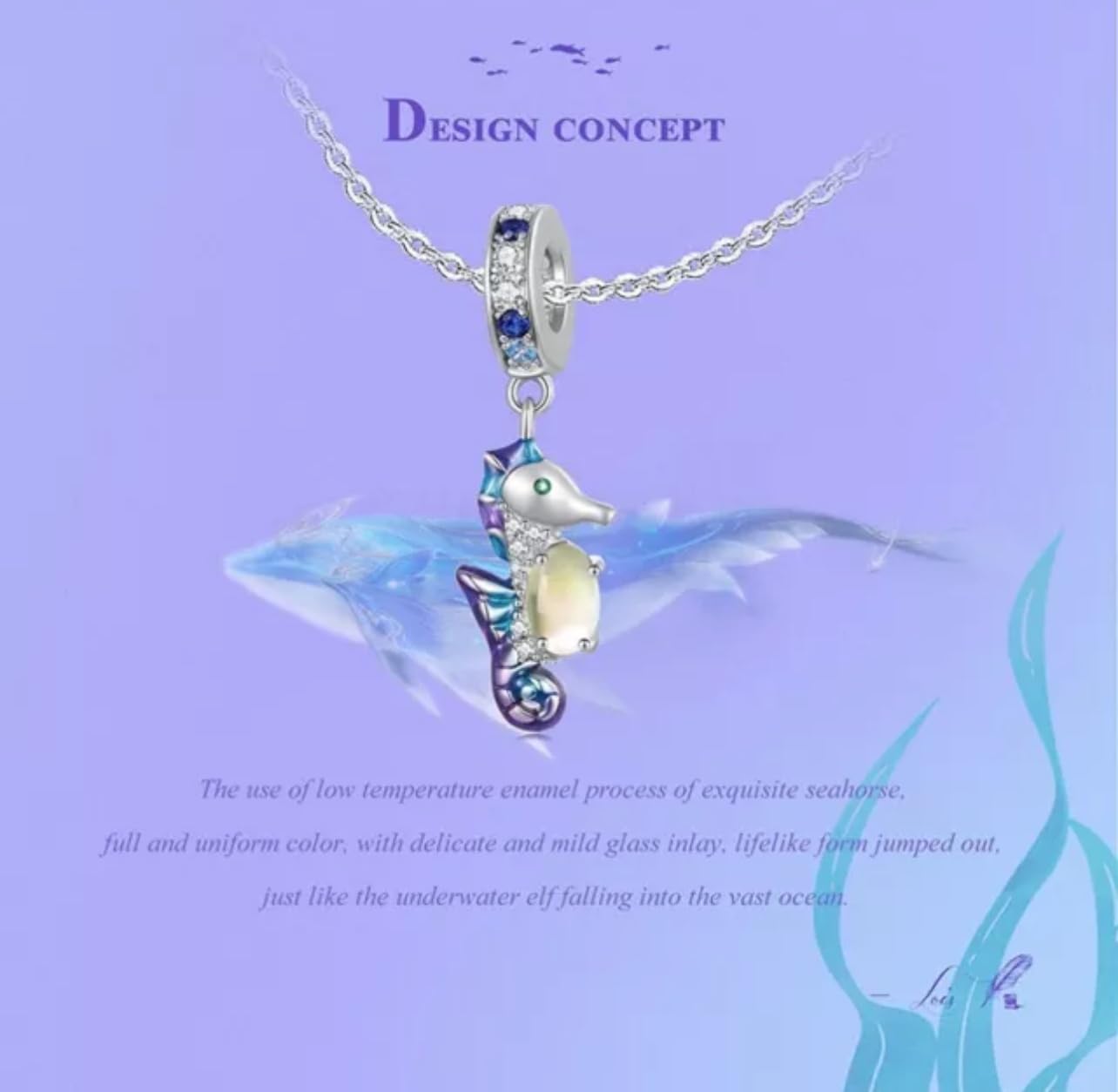 Abalorio Colgante de Caballo de mar, Animal de Vida Marina, Plata de Ley 925 auténtica, Compatible con Pulsera Pandora