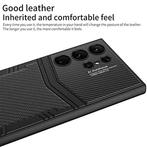 Image of BOUNCEBACK Slim Metal with Leatherette Back Case Cover for Samsung Galaxy S23 Ultra 5G / Galaxy S23 Ultra Case Cover - (Litchi Black | Leather)