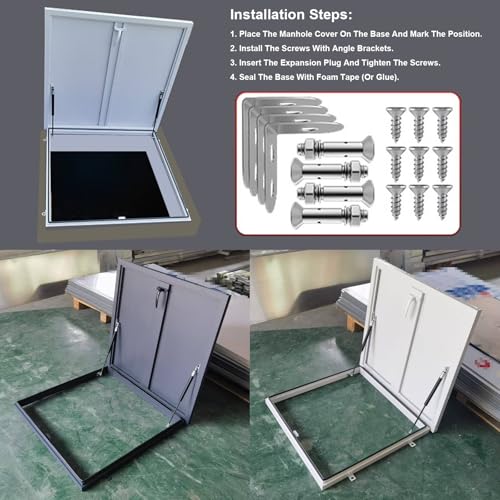 Miniatura 3 de Claraboya Techo De Aluminio, Tragaluz De Techo Con Manija De Bloqueo, Puerta Antirrobo De Acero, Claraboya Cubierta Con Tapa De Acceso De Emergencia, Tapa De Pozo White,75x75cm 30x30in