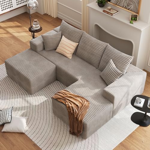 107.5" W Modular Sectional Sofa with Ottoman,Modern Corduroy U-Sh...