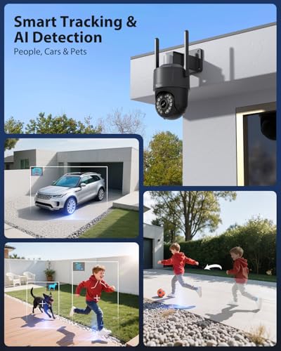 Ctronics 4K Überwachungskamera Aussen, UHD 8MP, Farb-/IR-Nachtsicht mit Starlight 30m, Mensch/Fahrzeug/Haustier, Auto-Tracking, APP/PC, Rot-Blau-Alarmlicht & Sirene, 8 Presets, SD 256GB/FTP/NVR,IP66