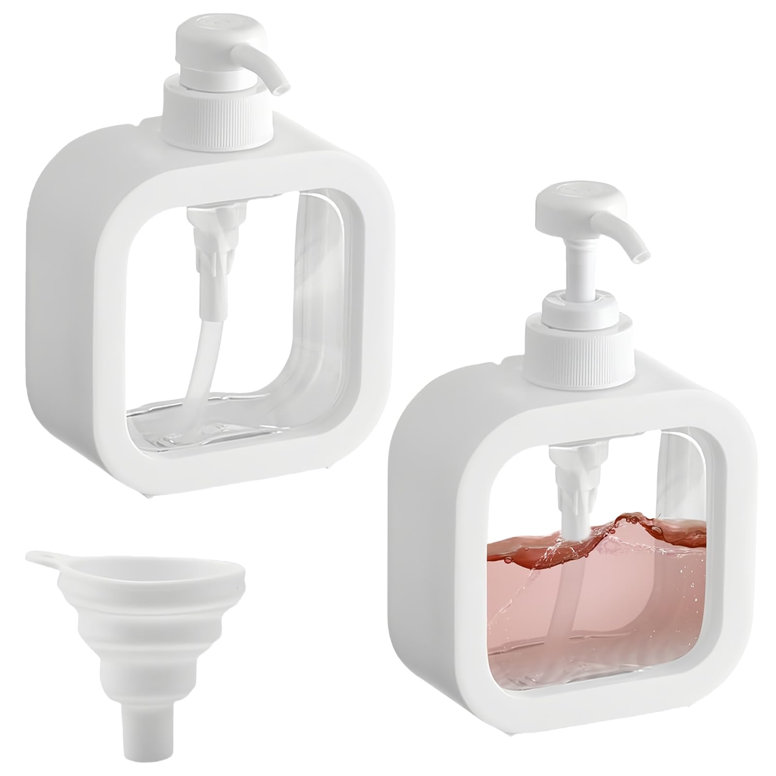 GUOYOU 2 Pcs 300ml Soap Dispenser Plastic Transparent Shower Gel Dispenser Set Refillable Shampoo and Conditioner Empty Bottle with Pump for Bathroom,Kitchen,Restroom