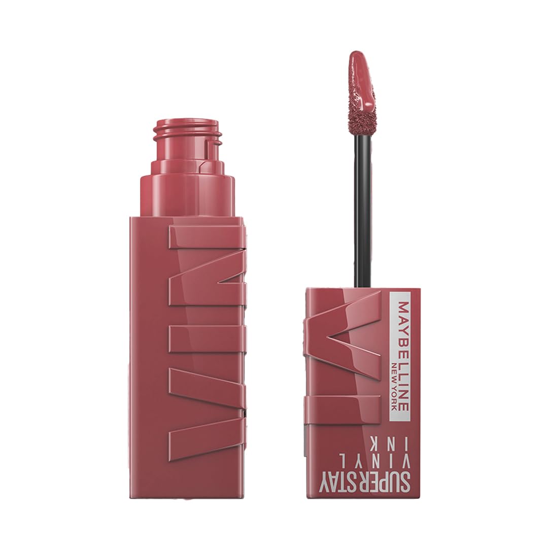 MAYBELLINELiquid Lipstick, High Shine Gloss, Lasts for 16 HRs, Enriched With Vitamin E & Aloe, SuperStay Vinyl Ink, Witty, High-Glossy