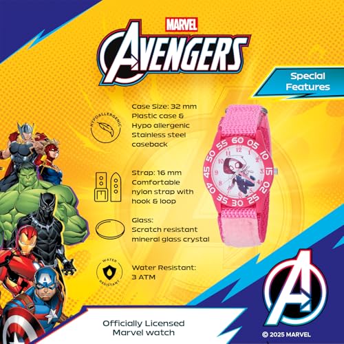 Marvel Super Hero Adventures Spiderman Watch for Girls Ages 3–7 – Spiderman Kids Watch with Hero Dial – Fun Gift for Young Fans and Toddlers – Pink Bezel and Soft Pink Fabric Strap with Velcro4