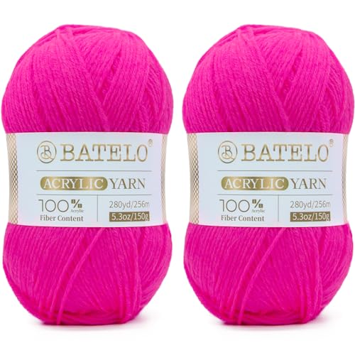 Crochet Yarn Hot Pink Amigurumi Yarn 560 Yards 2 Pack Acrylic of 150g/5.3oz 3 Light Worsted for Crocheting & Knitting