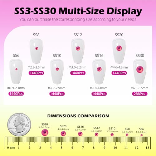 Image of F Rose Flatback Rhinestones, Glass Rhinestones for Nail Art and Craft, Glue Fix, Loose Crystal Gemstones(F Rose, SS12, 1440pcs, 2.9-3.0mm)