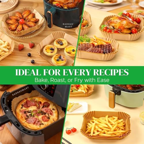 Image of 100 PCS Air Fryer Paper Sheets 8 inch | Disposable Oil-Proof Parchment Liners Non-Stick Square Paper for Air Fryer, Baking, Frying, Cooking, Roasting & Microwave Use (Square)