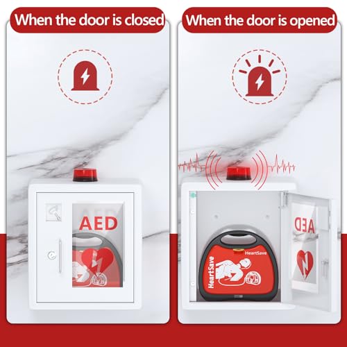 NLShan AED Cabinet fits All Cardiac Science, Zoll, AED Defibrillator, Physio-Control AED Defibrillator Wall Mounted Storage Cabinet for Emergency at Home, Office and Nursing Home