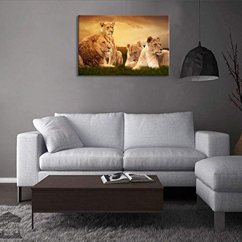 Kalawa Animal Family Pictures Canvas Wall Art For Home Decor Wild Lioness And Lion On The Prairie Prints And Posters Stretched And Wooden Framed Ready To Hang(28''W X 44''H) #TOP2