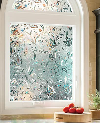 Rainbow Privacy Window Film Stained Glass Tulip Pattern 35.4 X 157.5Inches, Shackcom 3D Decorative Window Stickers Static Cling - Heat Control Anti Uv And Decorate Your Door Window And Glass #TOP2