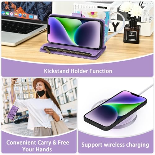 Étui portefeuille de qualité supérieure à fleurs pour iPhone 14 Plus