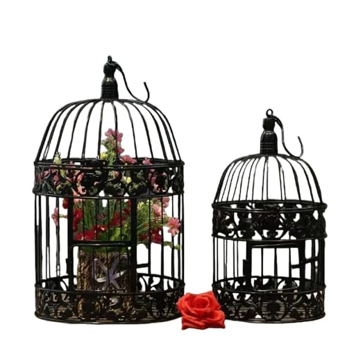 YAKINO ヨーロッパスタイルの錬鉄製装飾鳥かご、ウィンドウディスプレイ、白い写真撮影用小道具、大型ホテルウェディング鳥かご (ブラック,超小号)