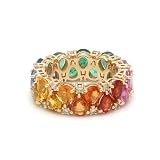 RKGEMS 14k Solid Yellow Gold Rainbow Sapphire Pear Cut Eternity Band Ring With Rainbow Gradient in |