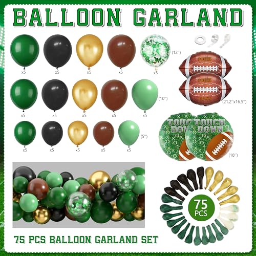 Image of TREWAVE 114 PCS Football Party Decorations, Super Bowl Party Supplies with Football Foil Fringe Curtains, Tinsel Table Skirts for Game Day Tailgate Birthday Party