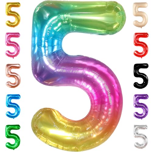 Image of KatchOn Giant Rainbow 5 Balloon Number - 40 Inch | Number 5 Balloons