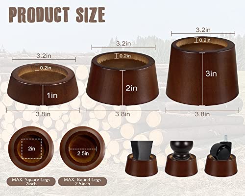 Wood Bed Furniture Risers Blocks - 3 Inch Set Of 4 Bed Risers, Heavy Duty Solid Wood Round Risers Support 8000 Lbs, Sofa Riser With Non-Slip Pad, Create Storage Space And Easy Cleaning For The Sweeper #TOP2