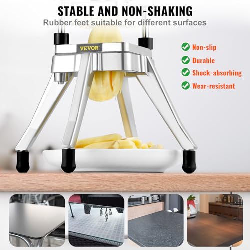 VEVOR Professional Kitchen Chopper with 3/8″ Blade - Durable Stainless Steel Food Cutter for Vegetables, Fruits, Potatoes, Tomatoes, Mushrooms, and Onions - Ideal for Commercial Use, Silver