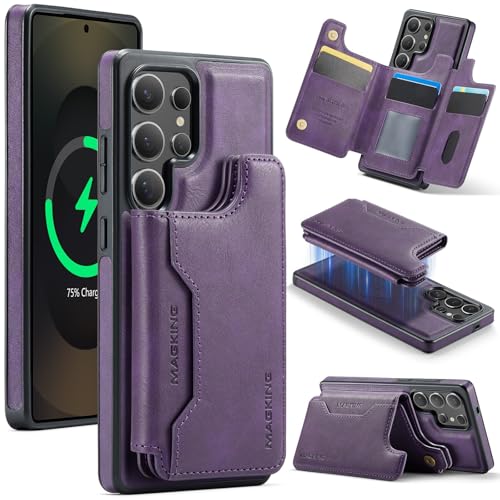 Étui portefeuille violet pour Samsung Galaxy S23 Ultra en cuir avec coque magnétique