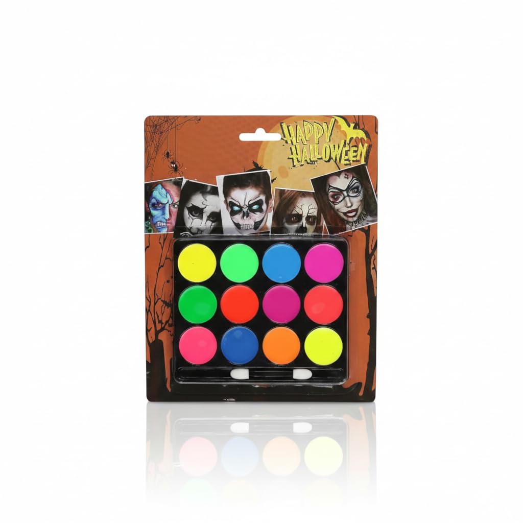 ART RANGER Face & Body Paint Oil Palette – 12 Neon Colours Professional Makeup Kit for Kids & Adults | Non Toxic, Safe, Waterproof Body Paint for Halloween, Costume, SFX, Tattoo, Party, Festival, Fancy Dress-image-19