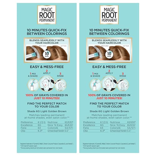 Image of L'Oreal Paris Magic Root Permanent Hair Color Kit, 100% Gray Hair Coverage In Just 10 Minutes, Precision Brush Applicator for Seamless Application, 6G Light Golden Brown (2 Count)