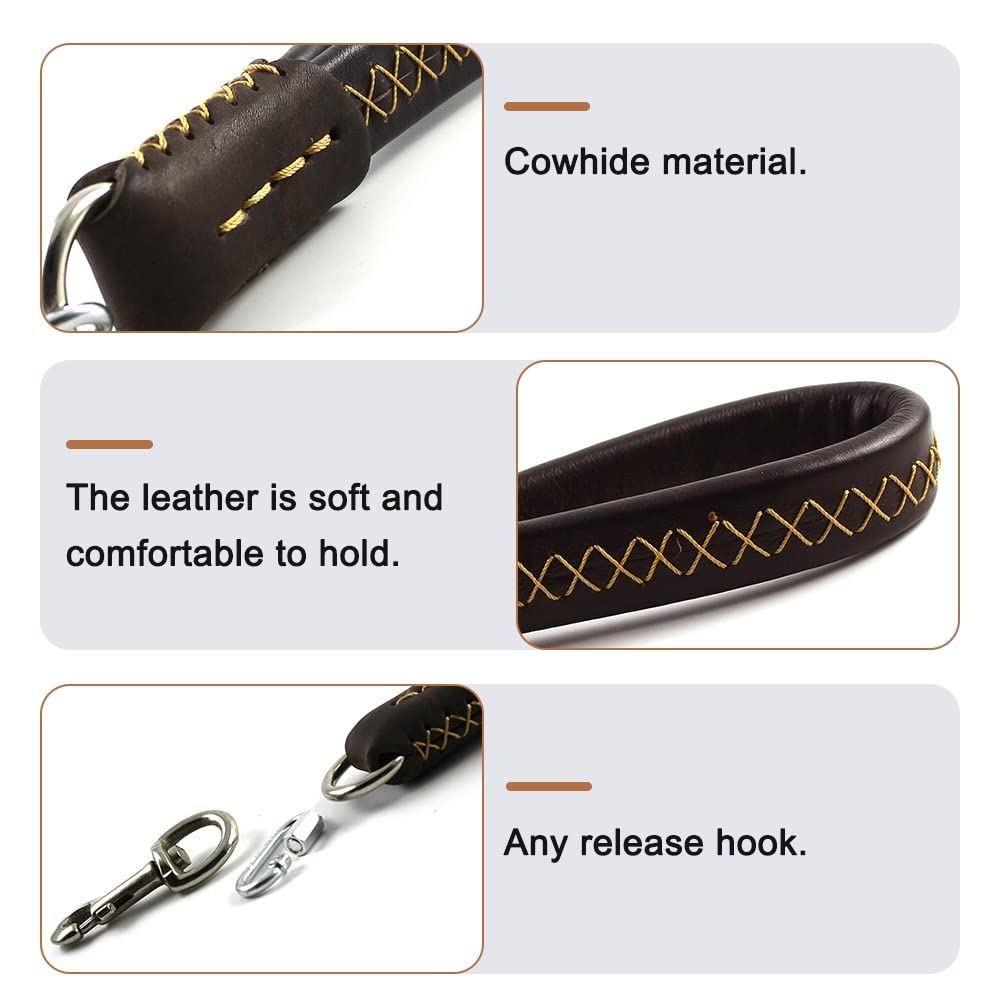 Correa corta para perro, correa de entrenamiento de cuero con asa acolchada y clip de mosquetón para perros medianos y grandes (35 cm de largo y 2 cm de ancho)