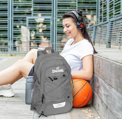 Image of Spalding Basketball Backpack Sports Bag | Large Black Backpack with Shoe and Ball Compartment | Gifts for Basketball Players