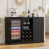 Aauro Home Fluted Wine Bar Cabinet with Fridge (Fridge Included), 47