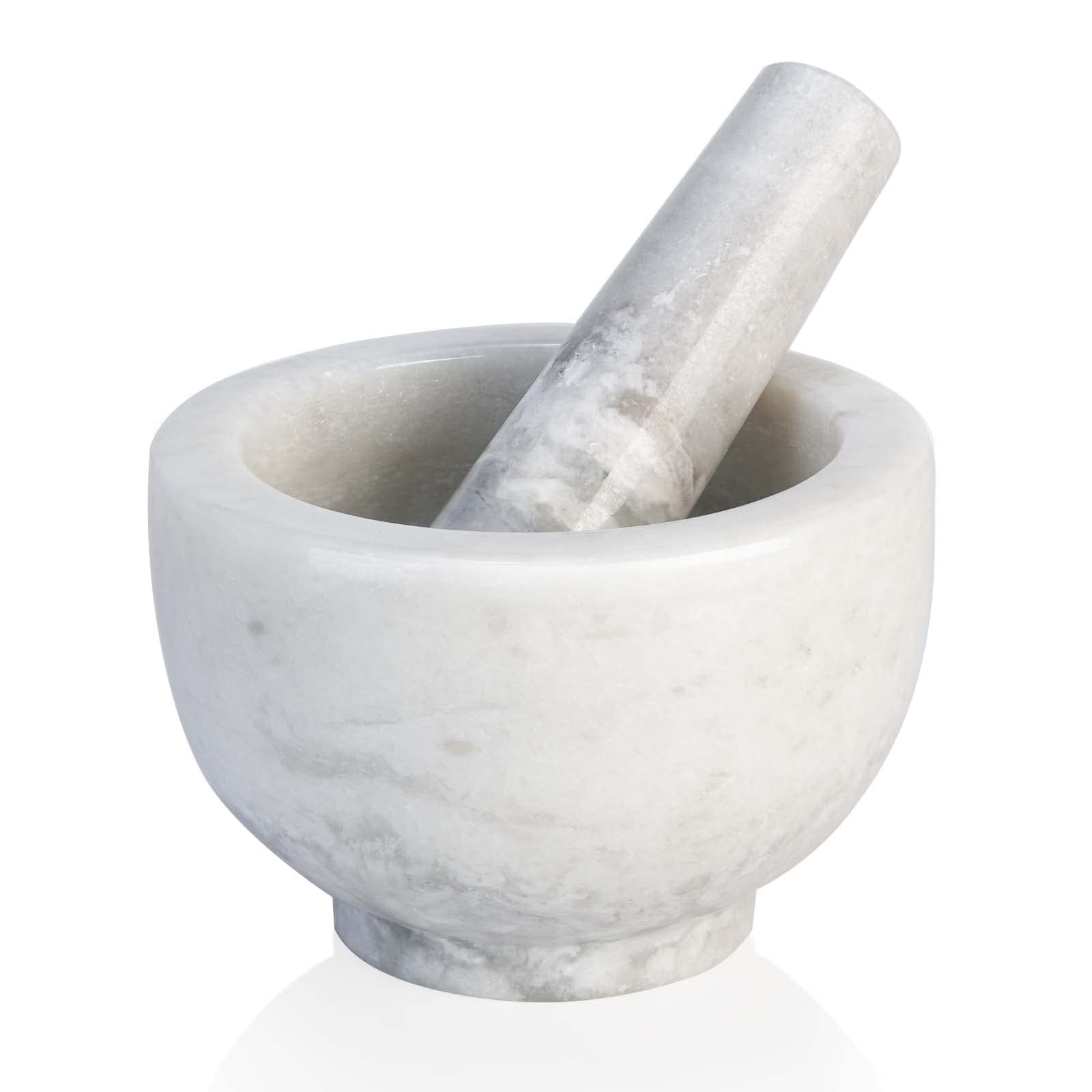 Koville Juego de mortero y pilón de mármol auténtico, molinillo de piedra africana de 5 pulgadas para cocina, molcajete, guacamole, salsa, trituradora de píldoras, especias, hierbas, ajo, nueces,