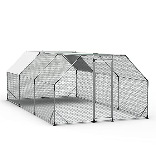 Ouyessir Outdoor Metal Chicken Coop, Large Walk-In Chicken Run Pen With Waterproof Cover, Rabbit Habitat Flat Shaped Poultry Cage For Backyard Farm Use (10'L X 20'W X 6.36'H) #TOP6