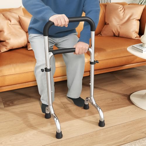 Fasjloctavty Stainless Steel Couch Stand Assist for Elderly, Height Adjustable Versatile Chair Stand Assist, Lightweight Mobility Standing Aid Rail for Seniors, Disabled, Support 450lbs (Black)