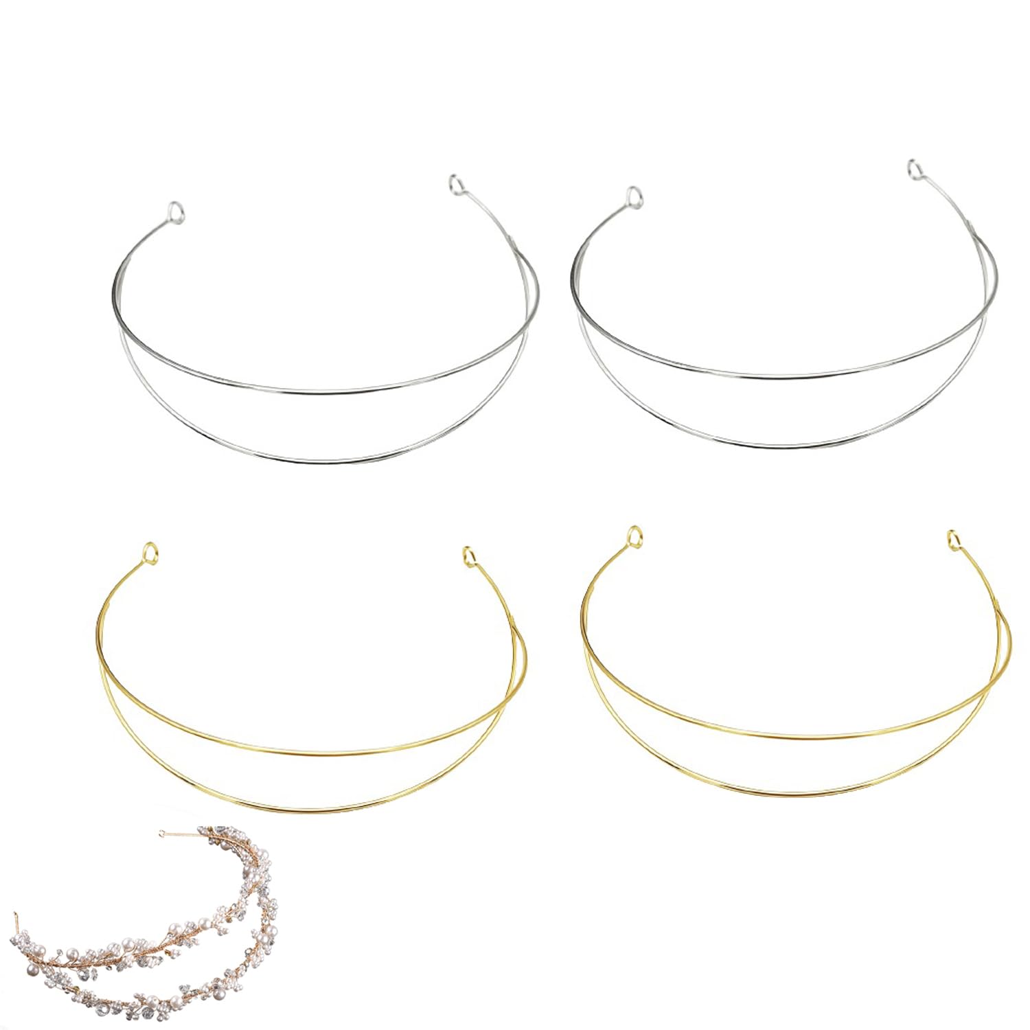 4 Pack ​Tiara Crown Headband Hoops 2 Layer Metal Wire Plain Base Stand DIY Parts for Mardi Gras Headbands Flapper Headpiece Feather Fascinator Women's Goddess Halo Crown Cocktail Tea Party Headwear