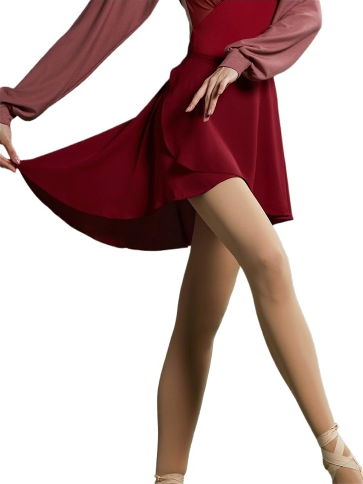 Falda de Baile Ballet con Cordones, Falda una Pieza for Estudiantes Danza, Gasa Hojas Loto, Medias, Profesora