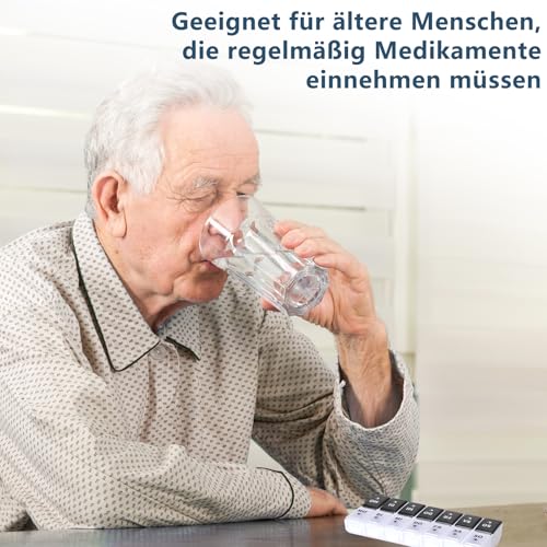 JANUIXCO Tablettenbox 7 Tage Morgens Abends - Pillendose 7 Tage 2 Fächer Abnehmbar, Frei von BPA - Medikamentenbox 14 Fächer Einfach zu Öffnen, für Unterwegs (Schwarz Weiß)