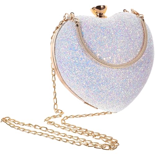 Sac bandoulière cœur sequins brillant et robuste en métal et PU pour cocktail
