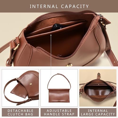 Image of SUNLIGHT LEAVES Vintage Vegan Leather Crescent Hobo Bag For Women Lunar Shoulder Purse Satchel Under Arm Lady Handbag