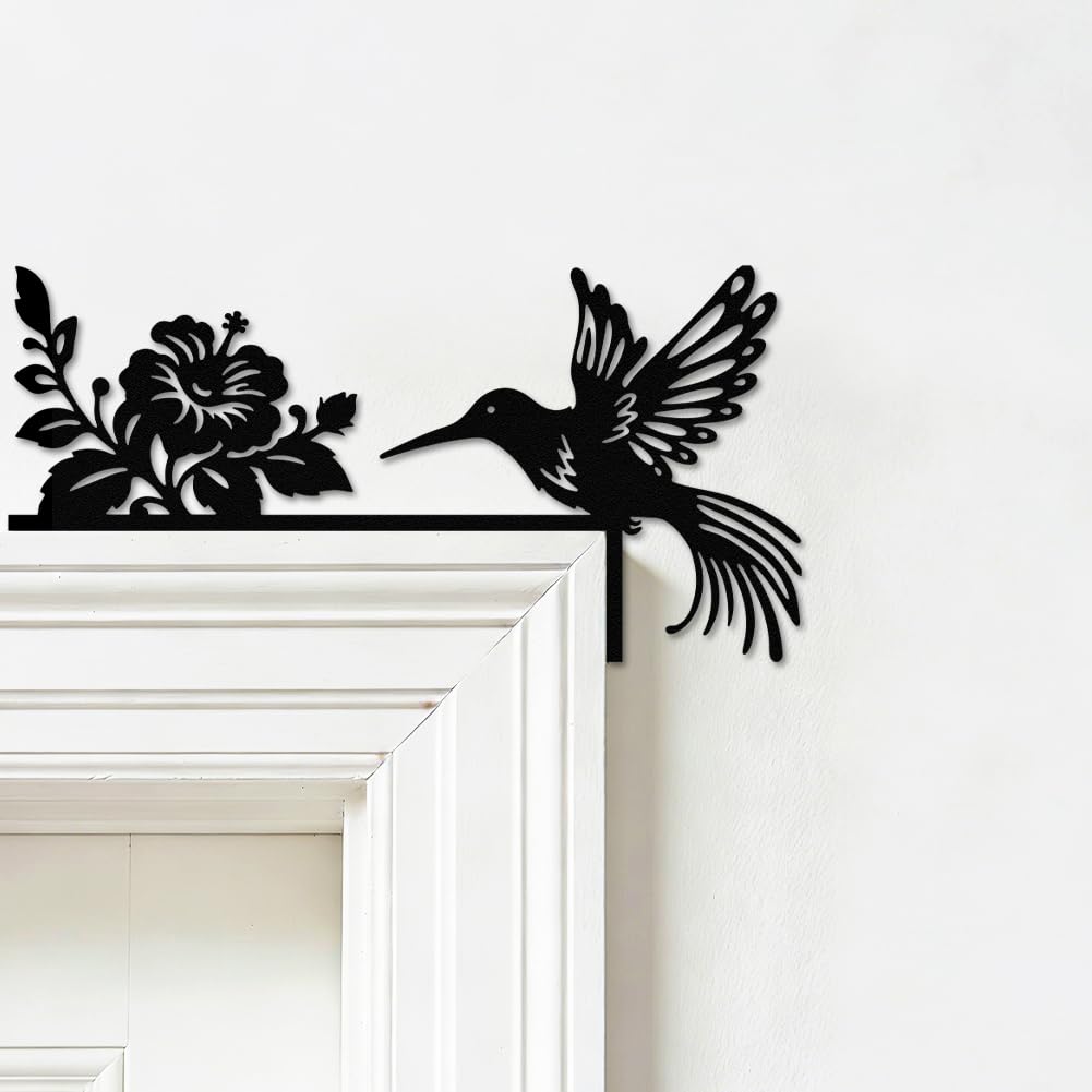 SUPERDANT Hummingbird Corner Sign Bird Door Frame Wall Decor Door Topper Ornament No-Drill Metal Hanging Above for Entryway Bedroom Laundry Room Gift 30x15cm