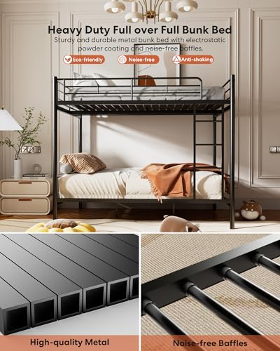 Miscoos MF310408AAB-B Durable Full Over Full Metal Bunk Bed With Guardrails And Built-In Ladder thumb #4