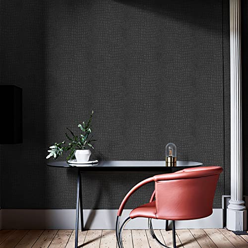 Zeeko Crocodile Wallpaper Charcoal Removable Black Crocodile Textured Wallpaper 17.7'' X 472.5'' Matte Black Crocodile Textured Wall Decor Luxury Renovation Wallpaper (Need Adhesive) #TOP7