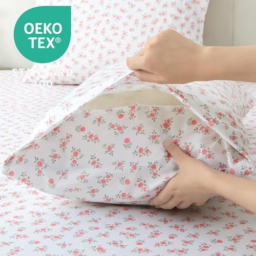 Image of MUXHOMO Full Size 4 Piece Sheet Set, Soft Breathable Bed Sheet Set for Bedroom with Deep Pocket Up to 16 inch, Wrinkle-Free & Cooling Bedding for Oeko-TEX Certified - Floral Pink