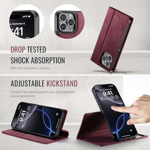 PlusnapX Wallet Case for iPhone 14 Pro Max Compatible with Magsafe, 2-IN-1 PU Leather Flip RFID Blocking Card Holder Stand Shockproof Magnetic Detachable Case for iPhone 14 Pro Max Case 6.7", Burgundy by PlusnapX - Image 6