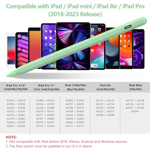 Image of Stylus Pen for iPad 2018-2023 with Palm Rejection, Active Pencil for iPad 10th /9th /8th /7th /6th Generation, for iPad Pro 11 /12.9 inch, for iPad Air 5th /4th /3th Gen, for iPad Mini 6th /5th Gen (Green)