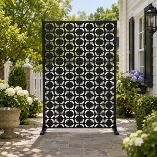 74" H Metal Outdoor Privacy Screen-Geometric Pattern Fence Panel