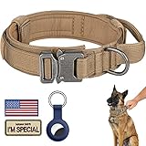 DAGANXI Tactical Dog Collar, Adjustable Military Training Nylon Dog Collar with Control Handle and Heavy Metal Buckle for Medium and Large Dogs, with Patches and Airtags Case (L, Brown)