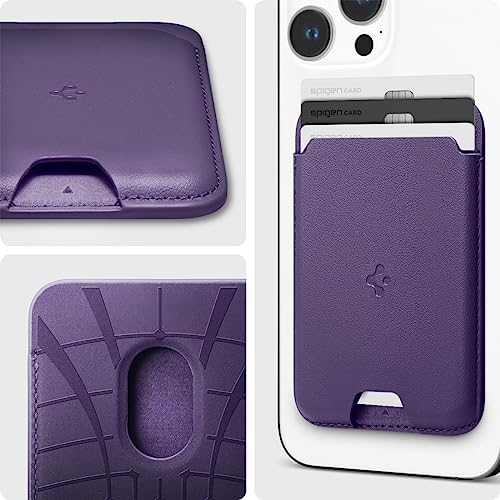 Image of Spigen for MagSafe Wallet, Holds 3 Cards, MagFit Compatible with iPhone 17 /16 /15 /14 /13 /12 Models, Pixel 10 Series, MagSafe-Cases, Pixelsnap, Plaud Note & More, Card Holder - PU Purple (3-Cards) | Vegan Leather MagSafe Card Holder for iPhone 17-12 & Pixel Series - Purple