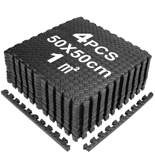 SROCHN 4PCS Bodenschutzmatten Puzzlematte 50X50X1cm mit Randstücken, 1㎡ rutschfest Eva Fitnessmatte Turnmatte Sportmatte Trainingsmatte (Schwarz) SROCHN 4PCS Bodenschutzmatten Puzzlematte 50X50X1cm mit Randstücken, 1㎡ rutschfest Eva Fitnessmatte Turnmatte Sportmatte Trainingsmatte (Schwarz)