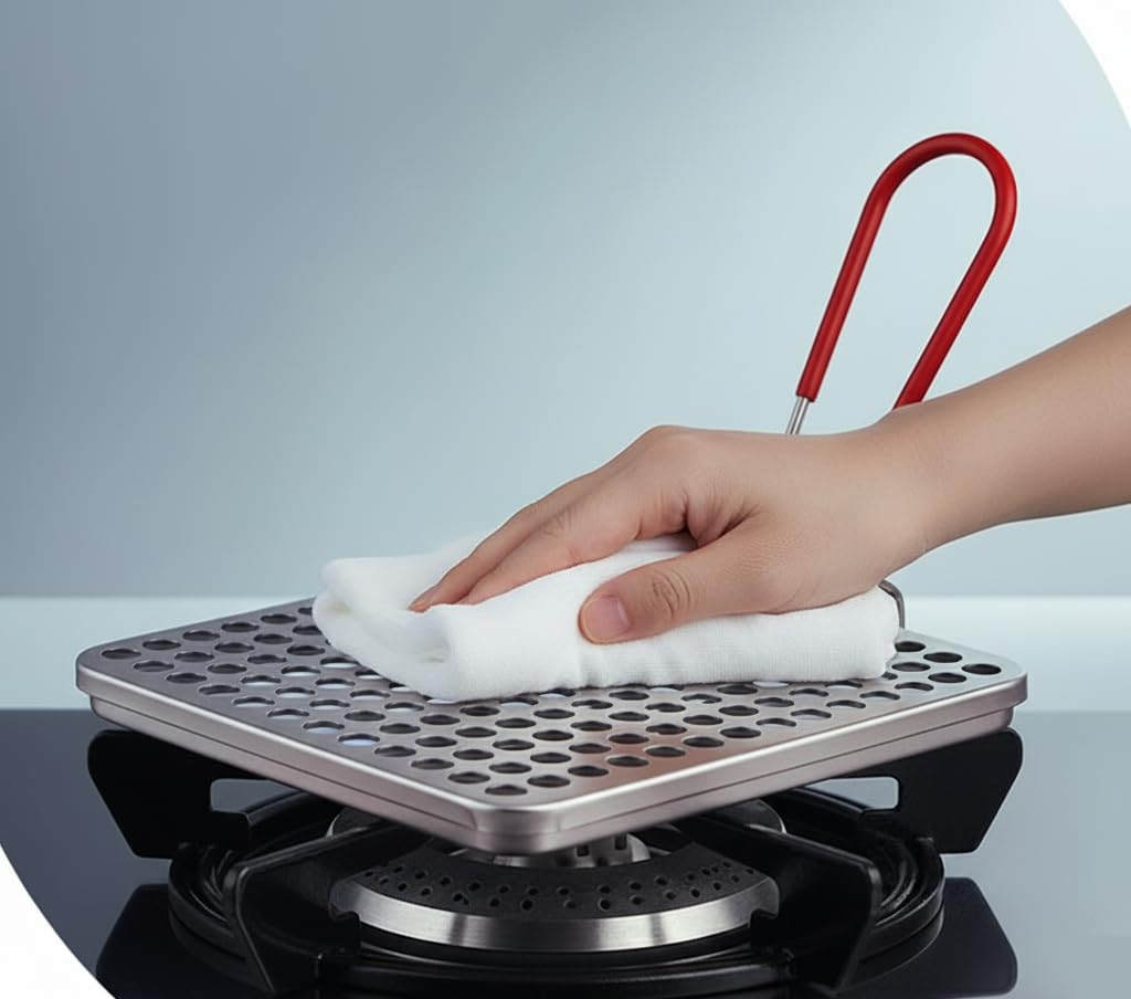 Grille-pain manuel inox pour gaz – Toaster camping et BBQ 22 x 22 cm avec manche isolant pliable – Pour griller pain, arepas, tortillas et viennoiseries à la maison ou en plein air