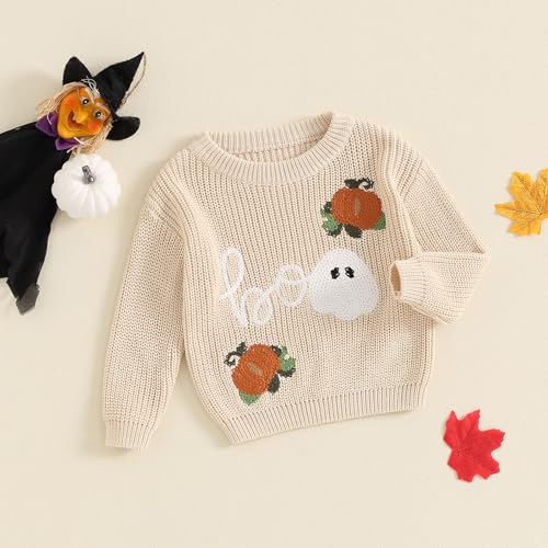 Roupas de Halloween para bebês meninas meninos suéter de tricô boo abóbora manga longa moletom molet